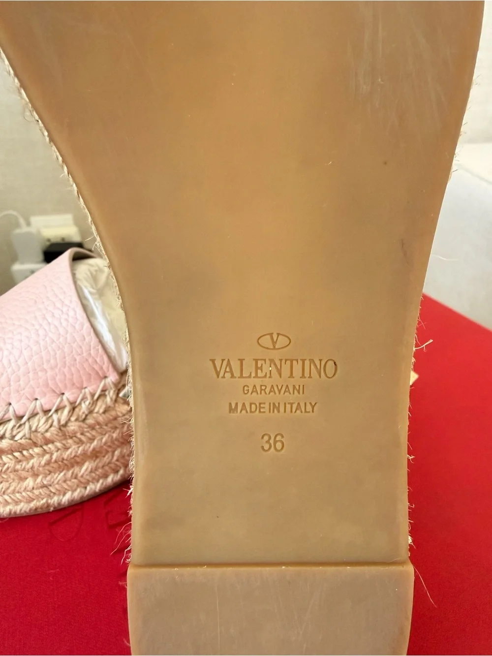 Valentino Garavani Blush Pink Studded Espadrille Platform Sandal